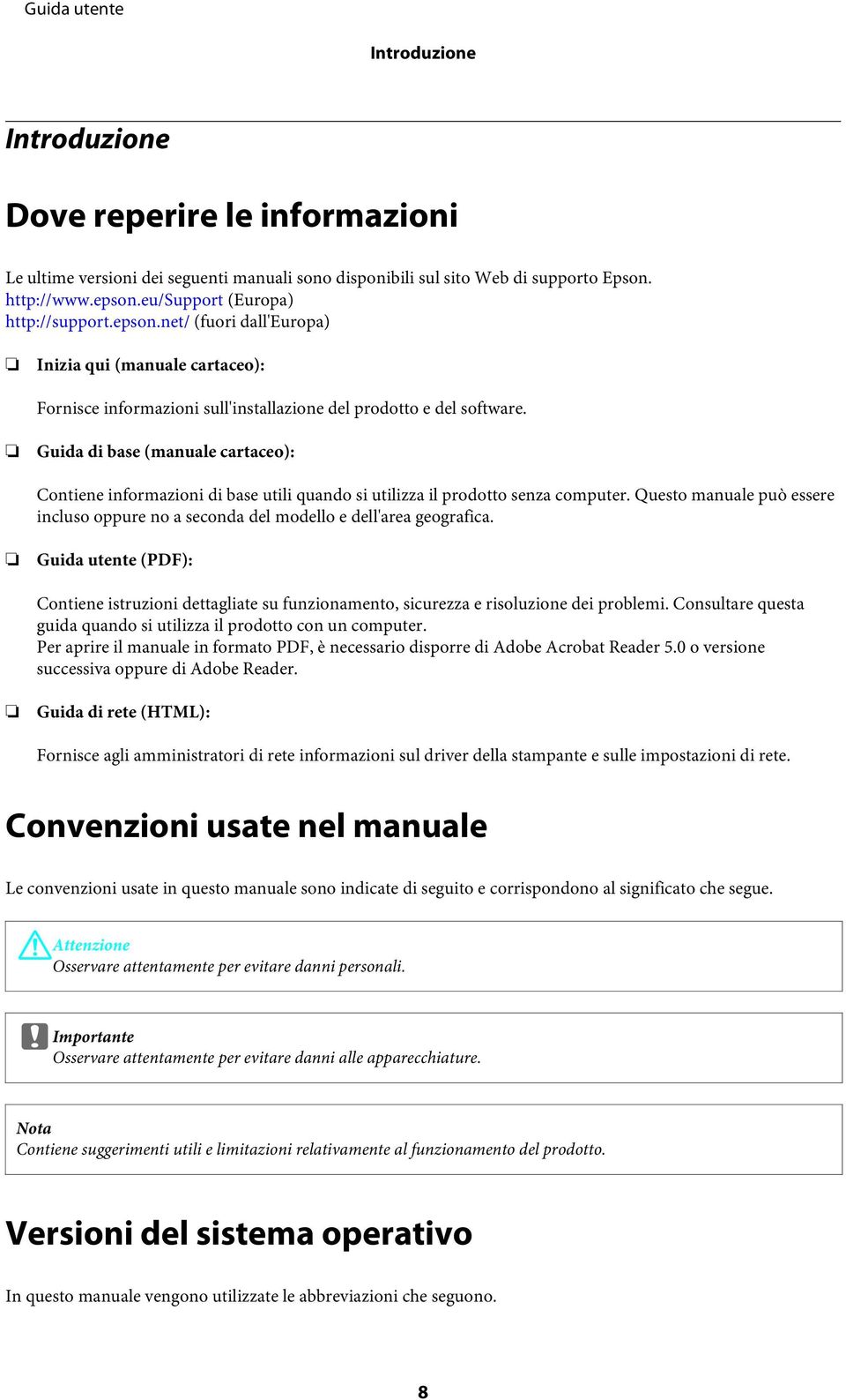 Guida di base (manuale cartaceo): Contiene informazioni di base utili quando si utilizza il prodotto senza computer.