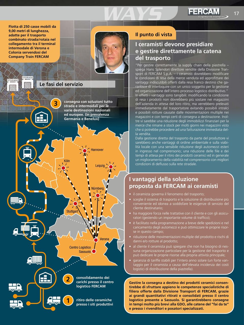 (in prevalenza Germania e Benelux) Köln Hannover Leipzig Il punto di vista I ceramisti devono presidiare e gestire direttamente la catena del trasporto Per gestire correttamente la supply chain della