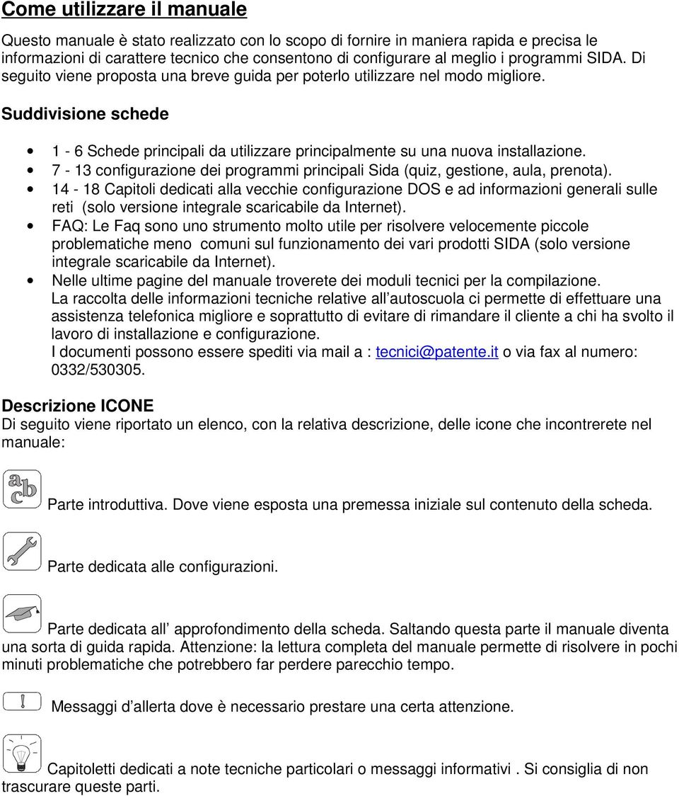 7-13 configurazione dei programmi principali Sida (quiz, gestione, aula, prenota).