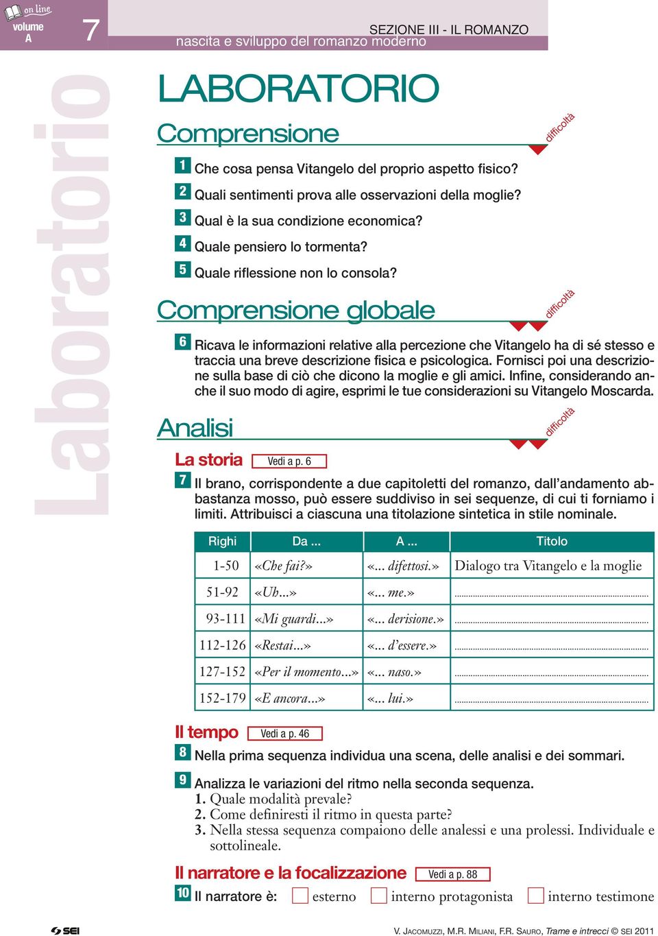 6 difficoltà difficoltà Ricava le informazioni relative alla percezione che Vitangelo ha di sé stesso e traccia una breve descrizione fisica e psicologica.