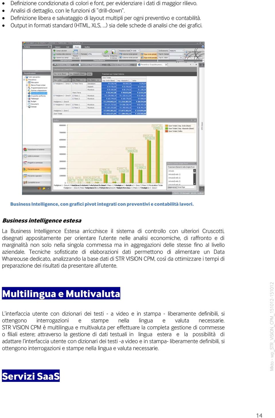 Business Intelligence, con grafici pivot integrati con preventivi e contabilità lavori.