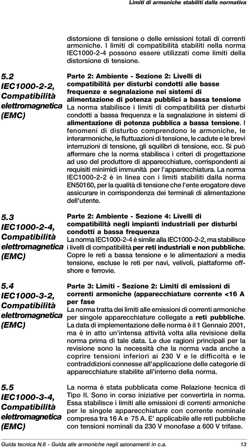 I limiti di compatibilità stabiliti nella norma IEC1000-2-4 possono essere utilizzati come limiti della distorsione di tensione.