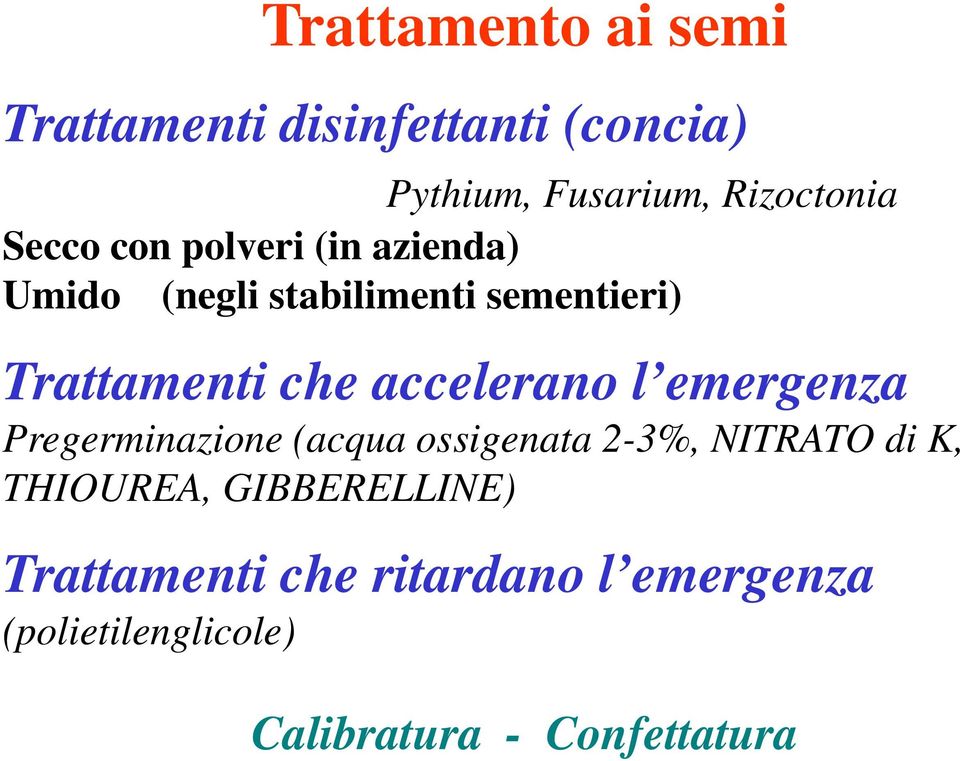 accelerano l emergenza Pregerminazione (acqua ossigenata 2-3%, NITRATO di K, THIOUREA,