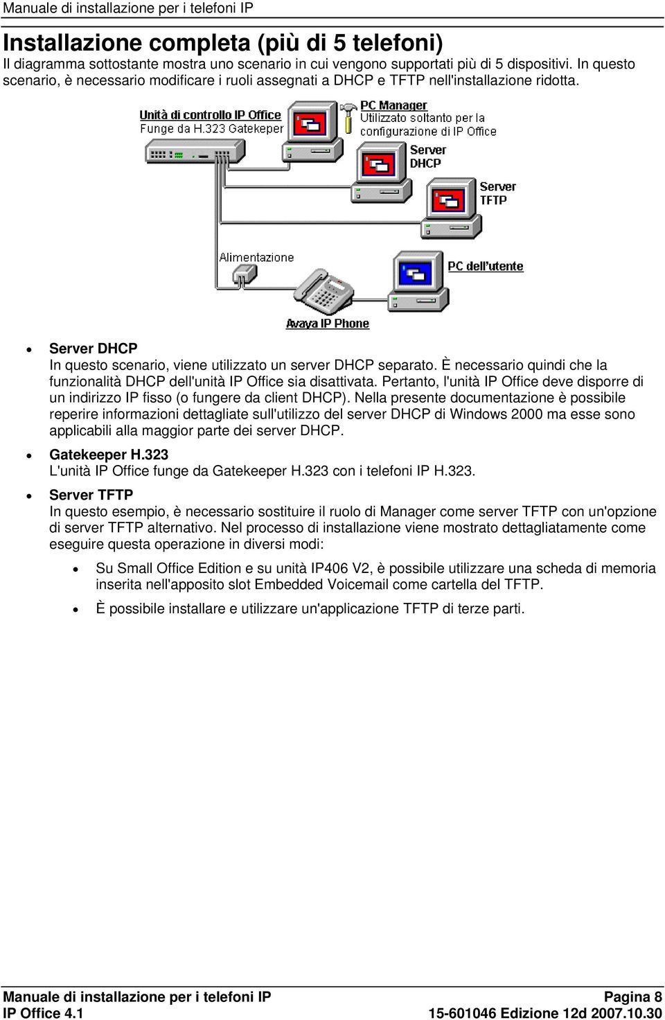 È necessario quindi che la funzionalità DHCP dell'unità IP Office sia disattivata. Pertanto, l'unità IP Office deve disporre di un indirizzo IP fisso (o fungere da client DHCP).