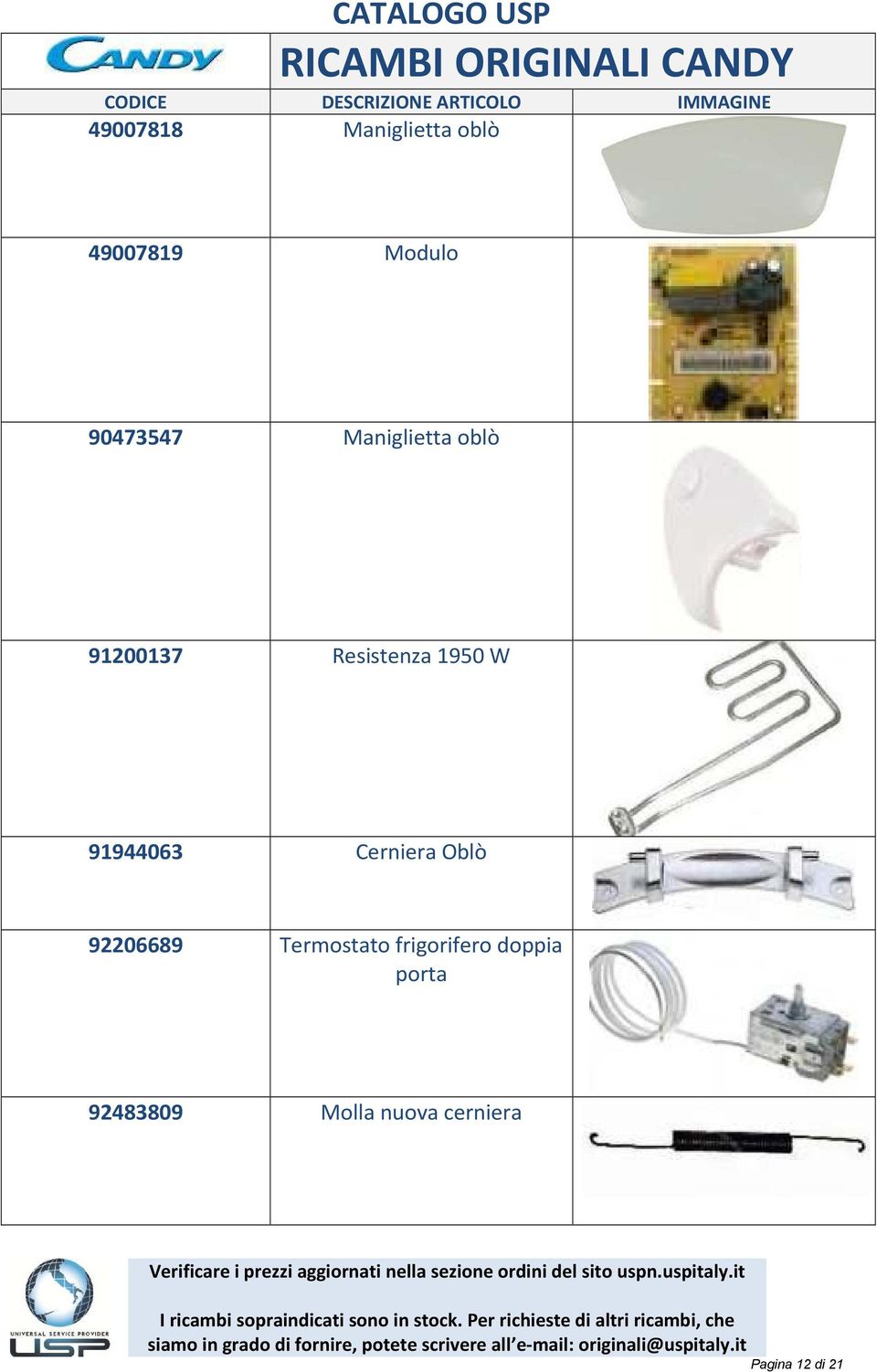 oblò 91200137 Resistenza 1950 W 91944063 Cerniera Oblò