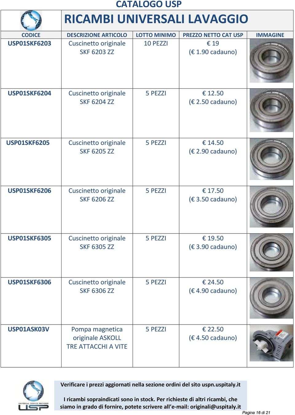 50 ( 3.50 cadauno) USP01SKF6305 Cuscinetto originale SKF 6305 ZZ 5 PEZZI 19.50 ( 3.90 cadauno) USP01SKF6306 Cuscinetto originale SKF 6306 ZZ 5 PEZZI 24.50 ( 4.