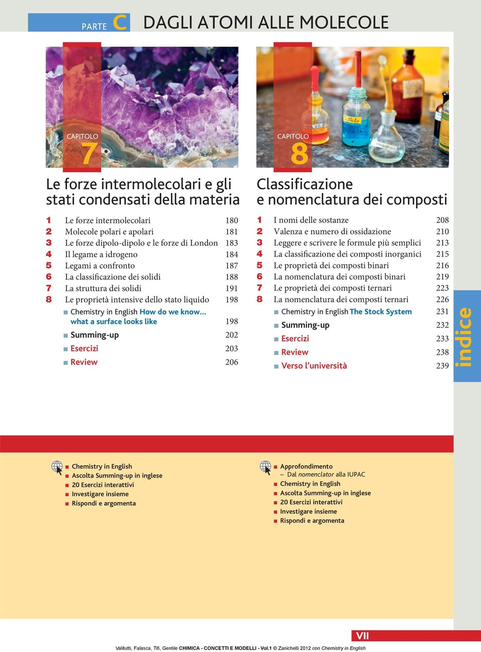 liquido 198 Chemistry in English How do we know what a surface looks like 198 Summing-up 202 Esercizi 203 Review 206 Classificazione e nomenclatura dei composti 1 I nomi delle sostanze 208 2 Valenza