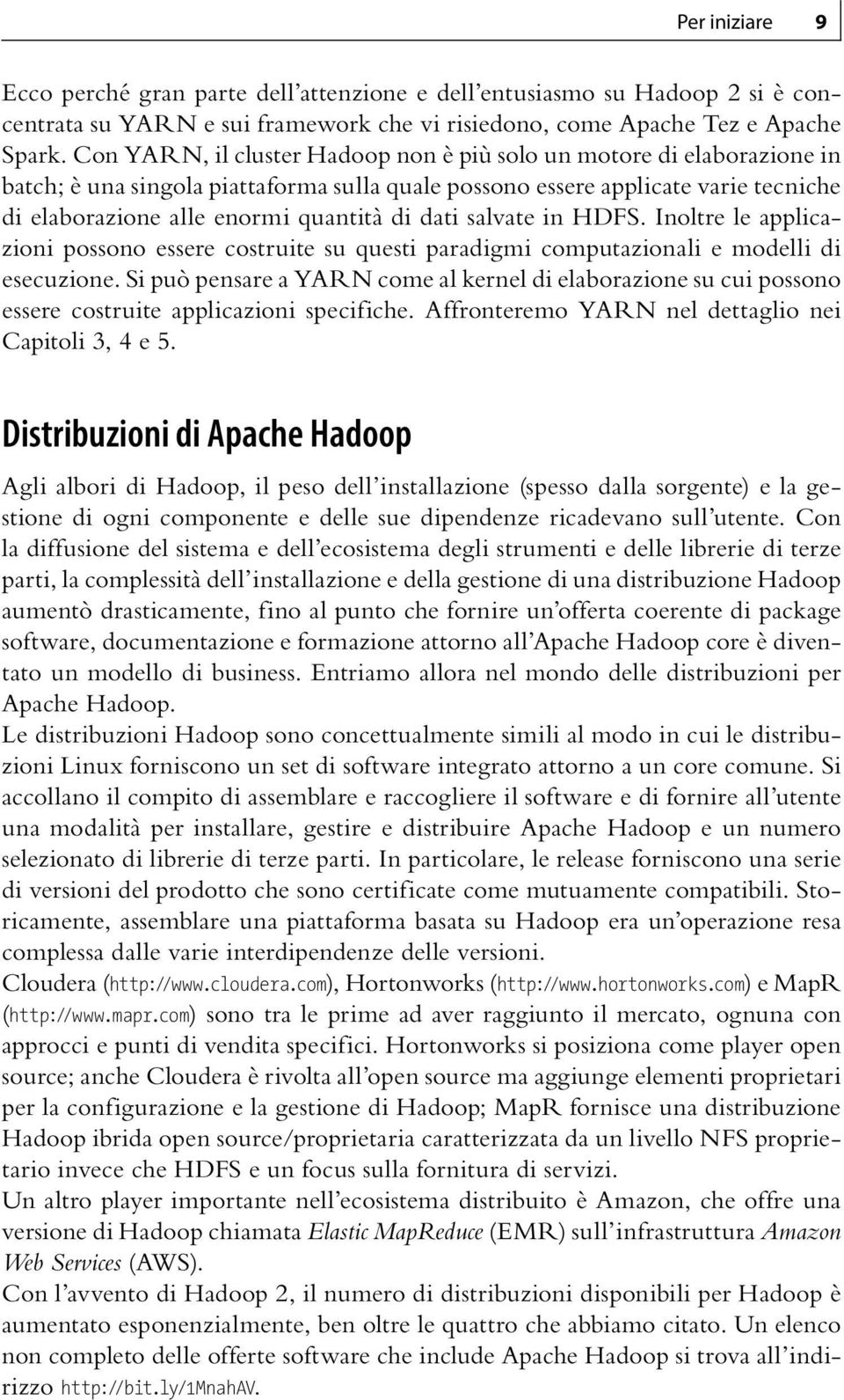 dati salvate in HDFS. Inoltre le applicazioni possono essere costruite su questi paradigmi computazionali e modelli di esecuzione.