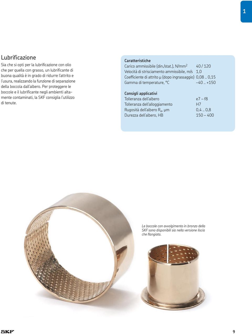 /stat.), N/mm 2 40 / 120 Velocità di strisciamento ammissibile, m/s 1,0 Coefficiente di attrito m (dopo ingrassaggio) 0,08.. 0,15 Gamma di temperature, C 40.