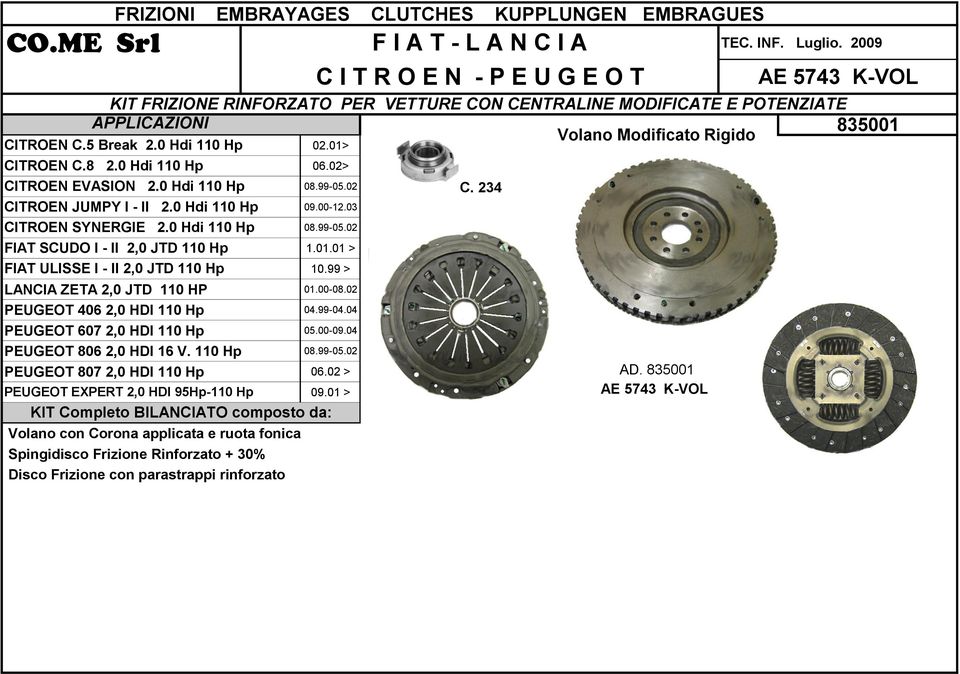 02 > Volano con Corona applicata e ruota fonica Spingidisco Frizione Rinforzato + 30% Disco Frizione con parastrappi rinforzato C I T R O E N - P E U G E O T 09.