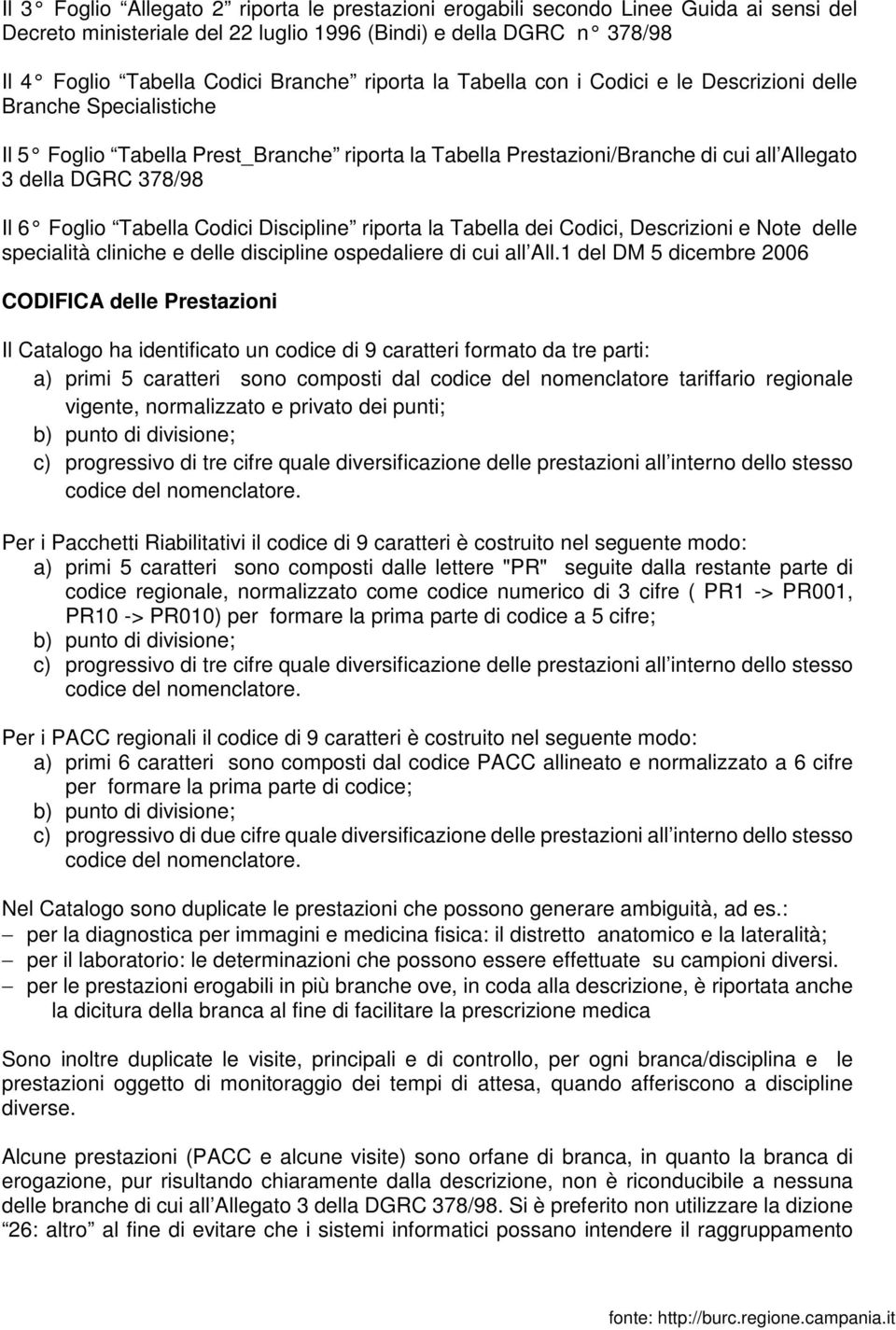 Foglio Tabella Codici Discipline riporta la Tabella dei Codici, Descrizioni e Note delle specialità cliniche e delle discipline ospedaliere di cui all All.