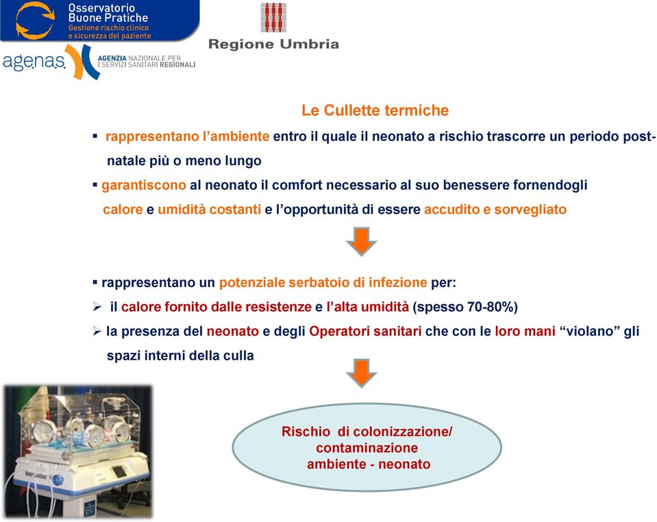 rappresentano un potenziale serbatoio di infezione per: il calore fornito dalle resistenze e l alta umidità (spesso 70-80%) la presenza del