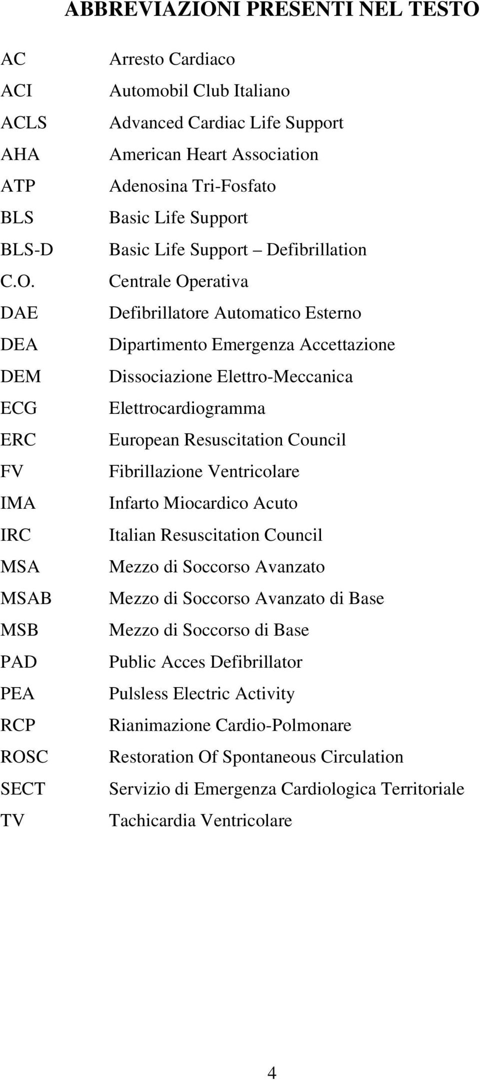 AC ACI ACLS AHA ATP BLS BLS-D C.O.