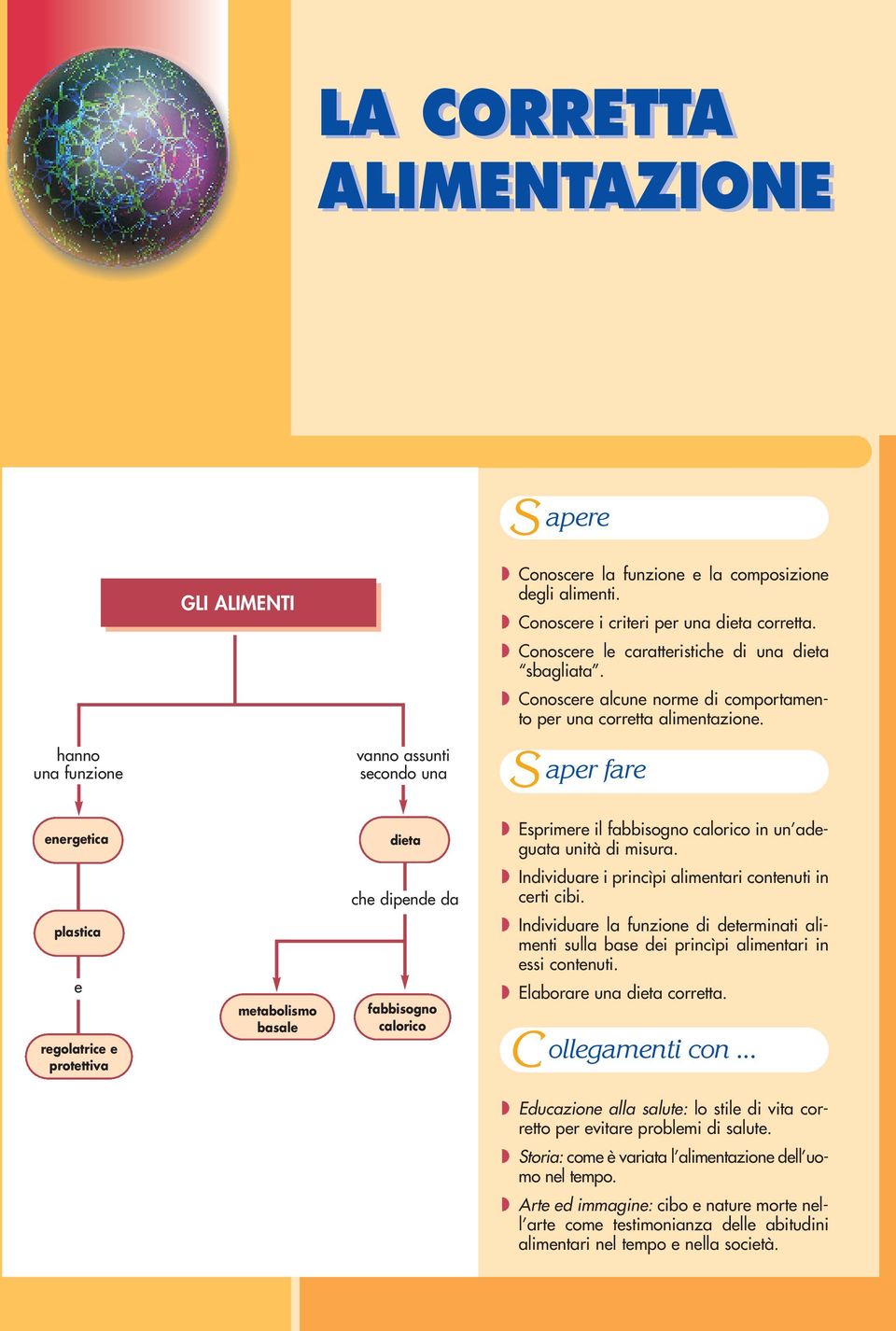 S aper fare energetica dieta Esprimere il fabbisogno calorico in un adeguata unità di misura. che dipende da Individuare i princìpi alimentari contenuti in certi cibi.