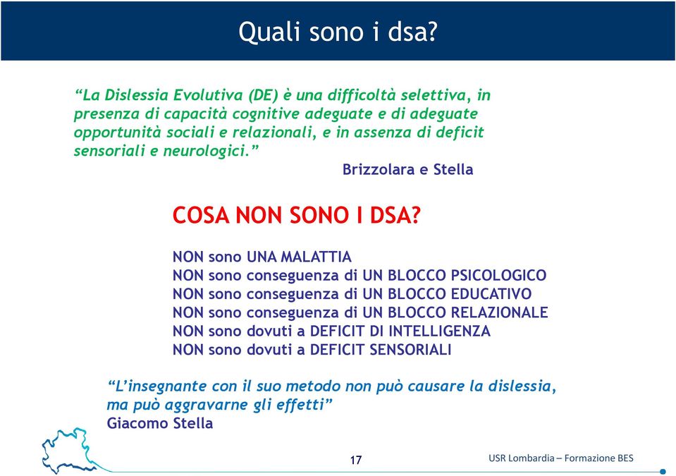 assenza di deficit sensoriali e neurologici. Brizzolara e Stella COSA NON SONO I DSA?