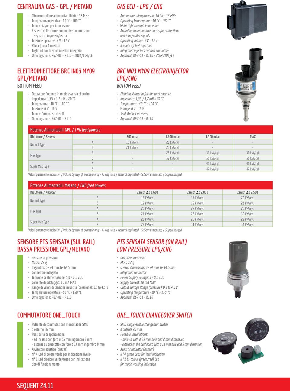 BOTTOM FEED Otturatore flottante in totale assenza di attrito Impedenza: 1,55 / 1,7 mh a 20 C Temperatura: -40 C 100 C Tensione: 6 V 16 V Tenuta: Gomma su metallo Omologazione: R67-01 - R110 GAS ECU