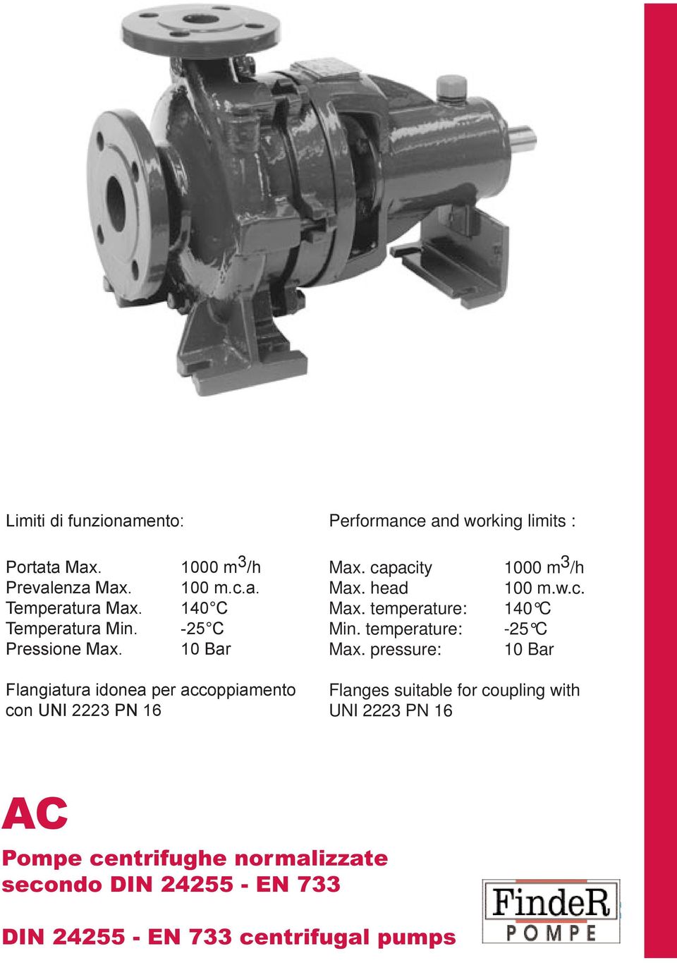 capacity 1000 m 3 /h Max. head 100 m.w.c. Max. temperature: 140 C Min. temperature: -25 C Max.