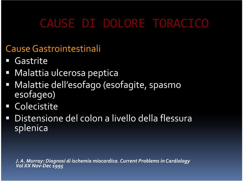 Colecistite Distensione del colon a livello della flessura splenica J. A.