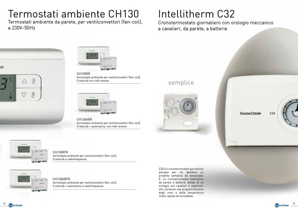 relè remoto CH130RFR termostato ambiente per ventilconvettori (fan-coil), 3 velocità a radiofrequenza CH130ARFR termostato ambiente per ventilconvettori (fan-coil), 3 velocità + automatico a