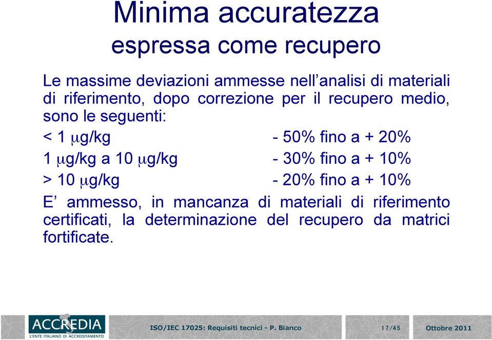 50% fino a + 20% 1 µg/kg a 10 µg/kg - 30% fino a + 10% > 10 µg/kg - 20% fino a + 10% E ammesso,