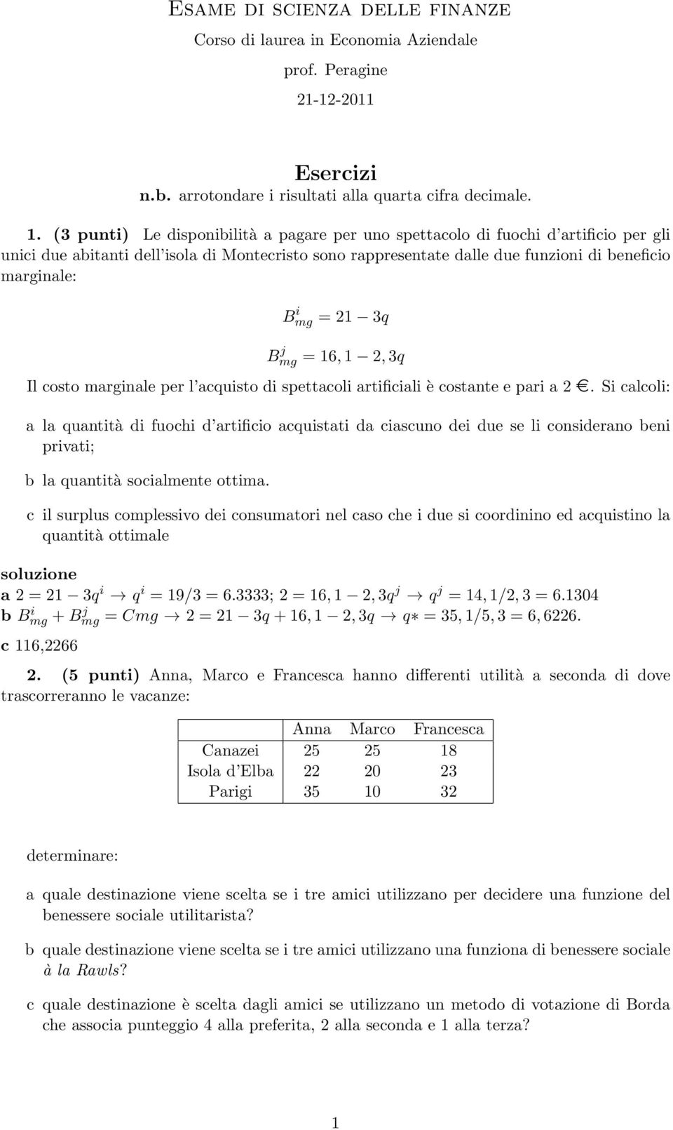 = 21 3q B j mg = 16, 1 2, 3q Il costo marginale per l acquisto di spettacoli artificiali è costante e pari a 2.