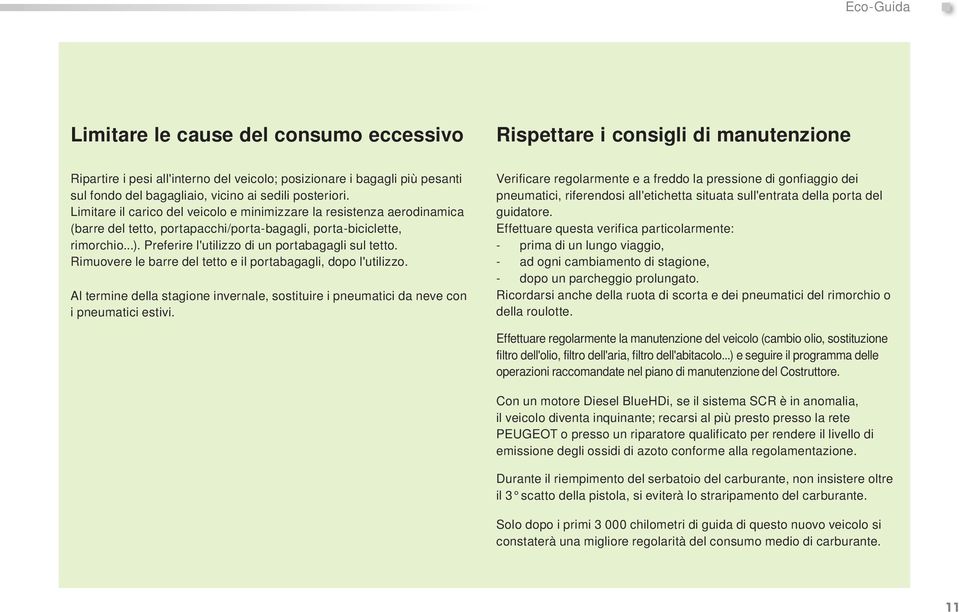 posteriori. Limitare il carico del veicolo e minimizzare la resistenza aerodinamica (barre del tetto, portapacchi/porta-bagagli, porta-biciclette, rimorchio...).