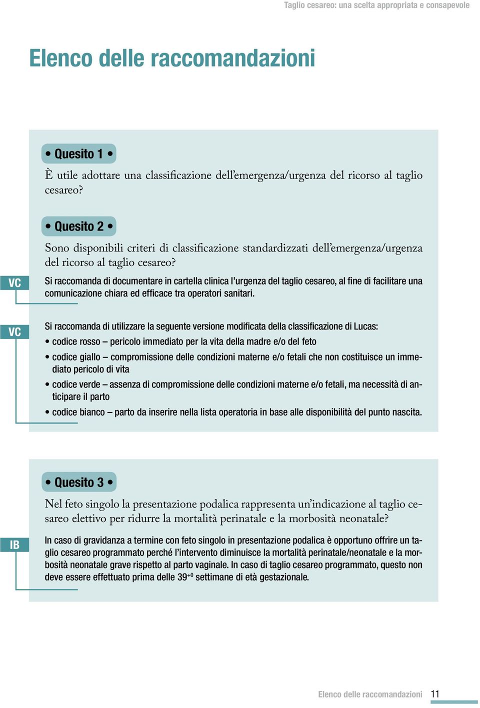 Si raccomanda di documentare in cartella clinica l urgenza del taglio cesareo, al fine di facilitare una comunicazione chiara ed efficace tra operatori sanitari.