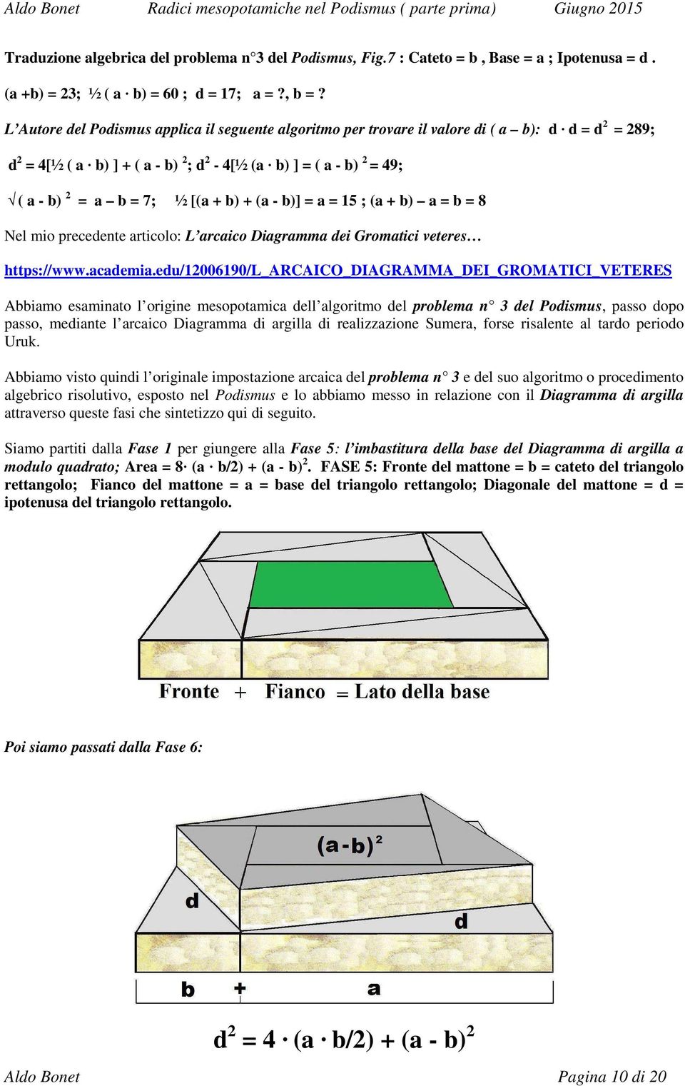 + b) + (a - b)] = a = 15 ; (a + b) a = b = 8 Nel mio precedente articolo: L arcaico Diagramma dei Gromatici veteres https://www.academia.