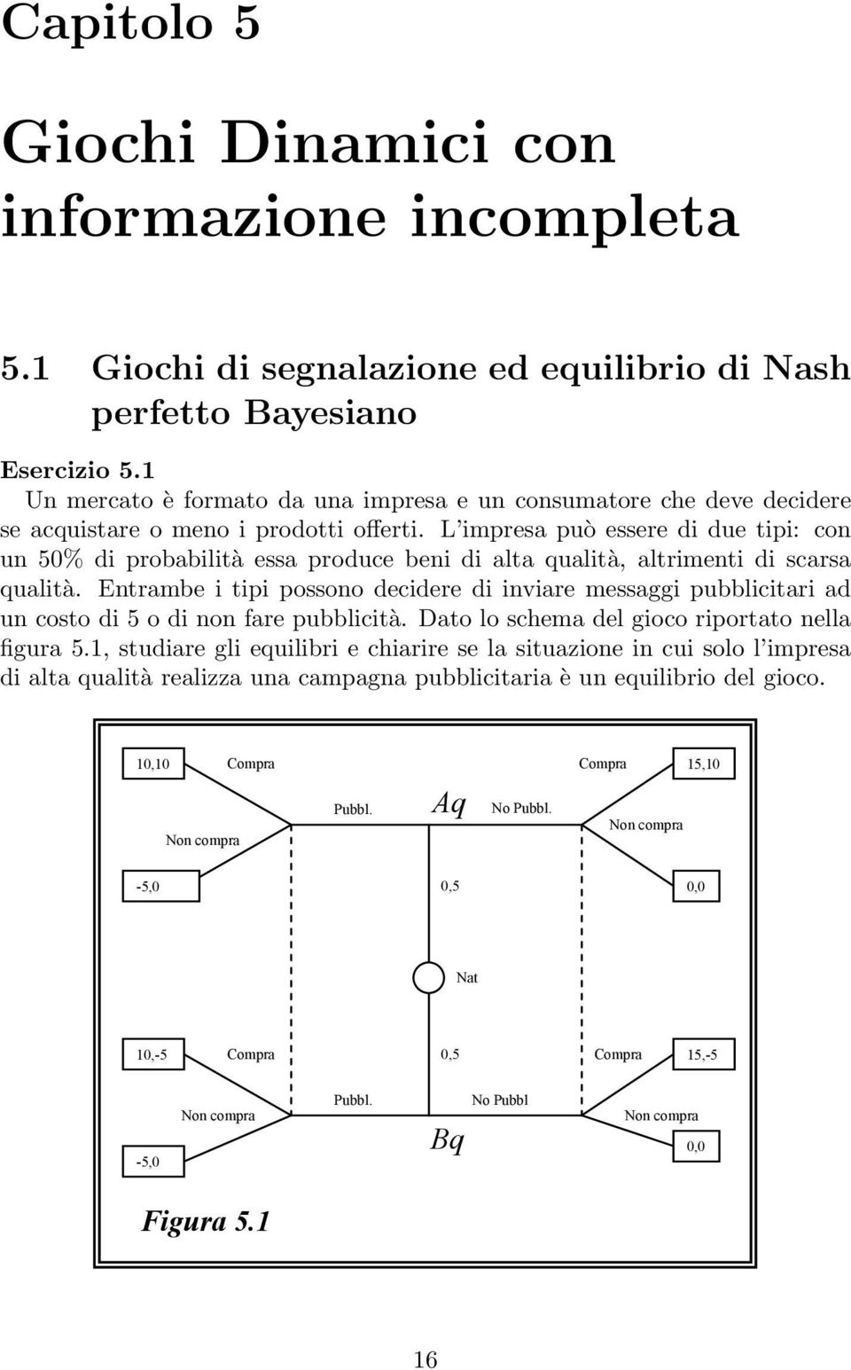 L impresa può essere di due tipi: con un 0% di probabilità essa produce beni di alta qualità, altrimenti di scarsa qualità.