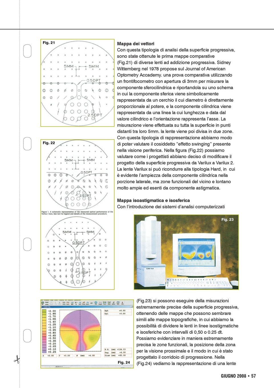 una prova comparativa utilizzando un frontifocometro con apertura di 3mm per misurare la componente sferocilindrica e riportandola su uno schema in cui la componente sferica viene simbolicamente