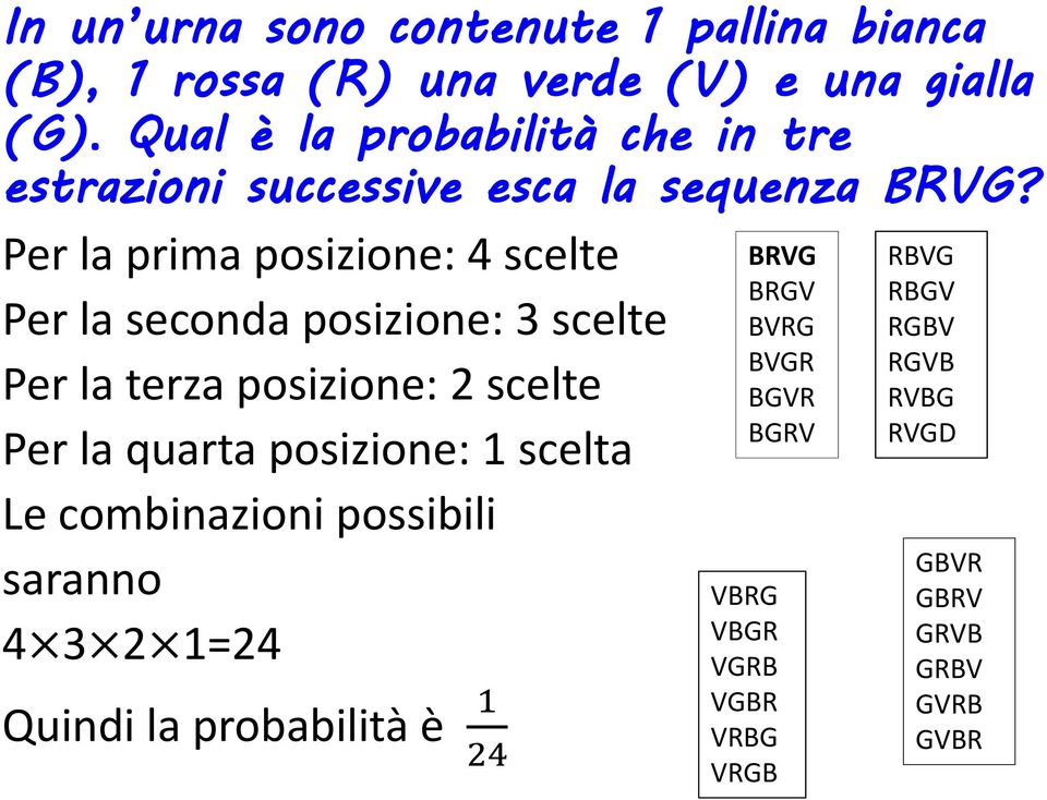 Per la prima posizione: 4 scelte Per la seconda posizione: 3 scelte Per la terza posizione: 2 scelte Per la quarta