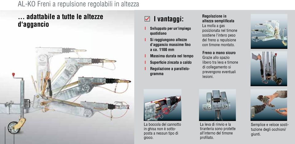 1100 mm Massima durata nel tempo Superficie zincata a caldo Regolazione a parallelogramma Regolazione in altezza semplificata La molla a gas posizionata nel timone sostiene l intero peso