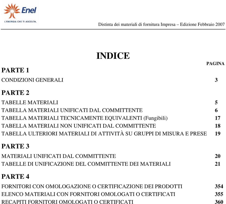 MATERIALI UNIFICATI DAL COMMITTENTE 20 TABELLE DI UNIFICAZIONE DEL COMMITTENTE DEI MATERIALI 21 PARTE 4 FORNITORI CON OMOLOGAZIONE O