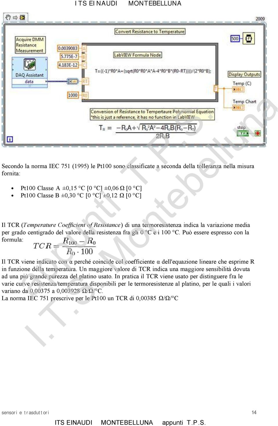 Può essere espresso con la formula: Il TCR viene indicato con α perché coincide col coefficiente α dell'equazione lineare che esprime R in funzione della temperatura.