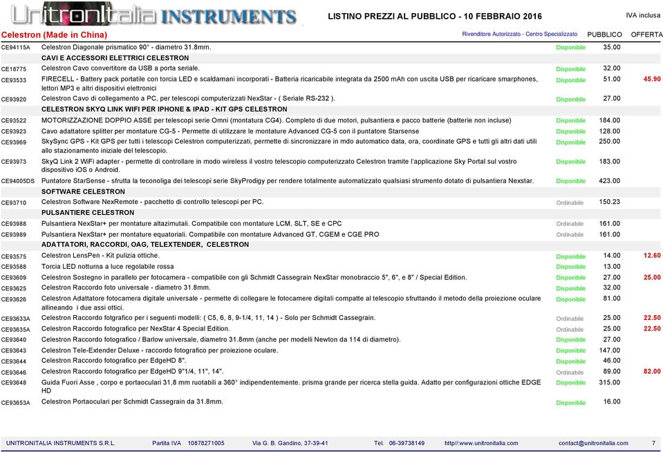 dispositivi elettronici CE93920 Celestron Cavo di collegamento a PC, per telescopi computerizzati NexStar - ( Seriale RS-232 ). 27.