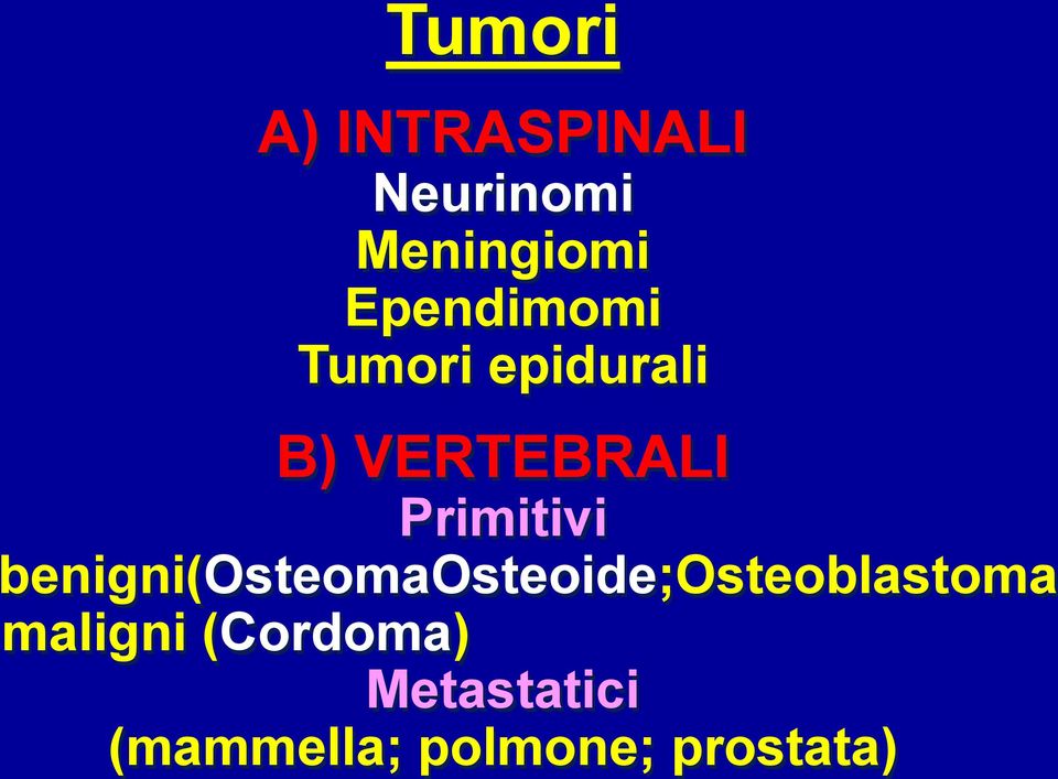 (Cordoma) Metastatici (mammella; polmone;