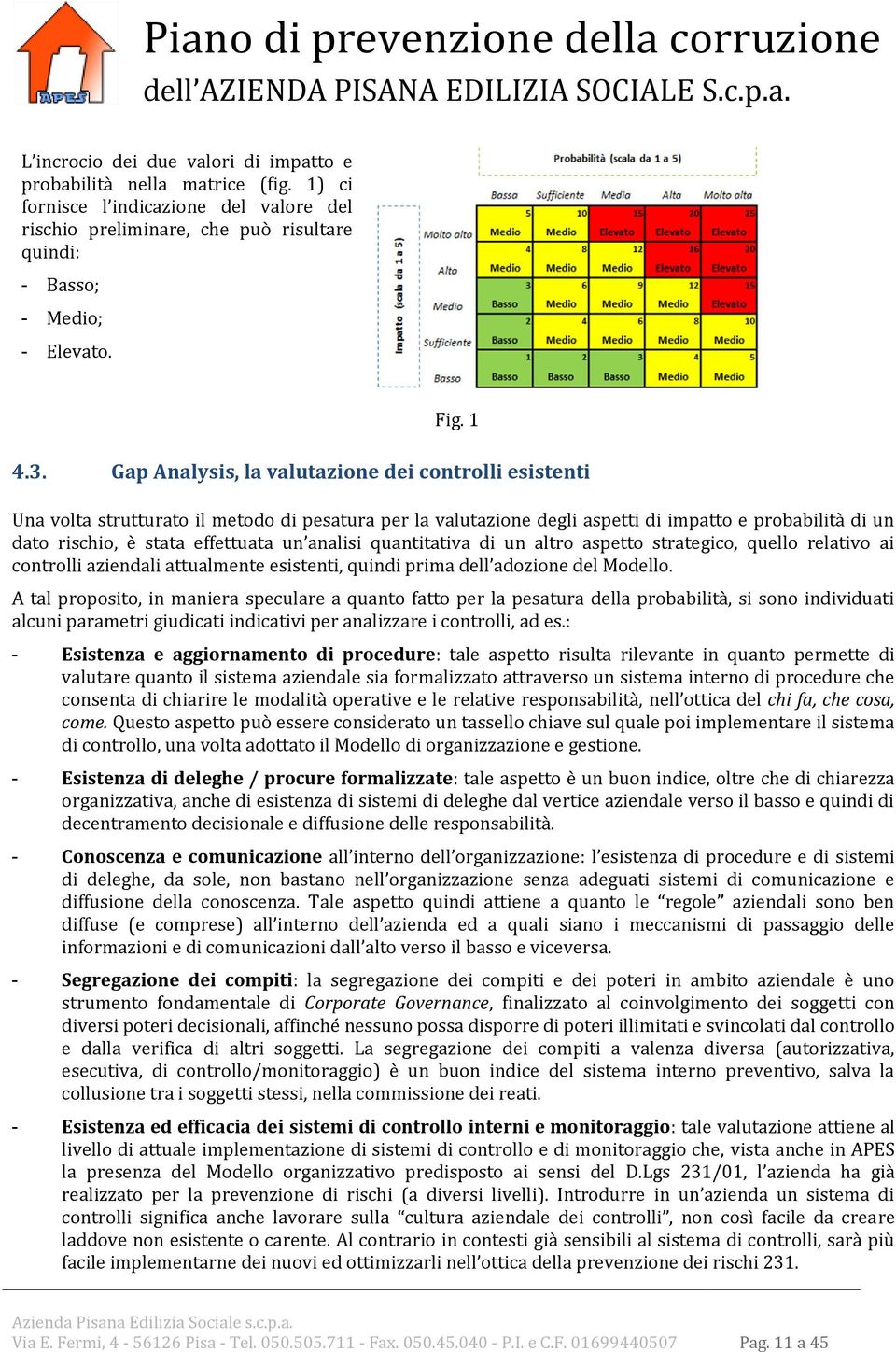 analisi quantitativa di un altro aspetto strategico, quello relativo ai controlli aziendali attualmente esistenti, quindi prima dell adozione del Modello.