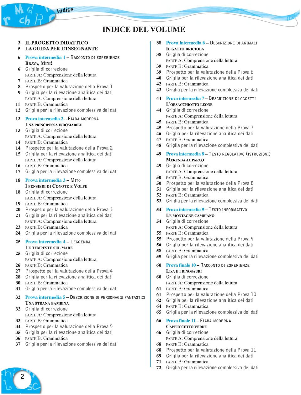 della lettura 11 parte B: Grammatica 12 Griglia per la rilevazione complessiva dei dati 13 prova intermedia 2 FIABA MODERNA Una principessa IndoMaBIle 13 Griglia di correzione parte a: Comprensione