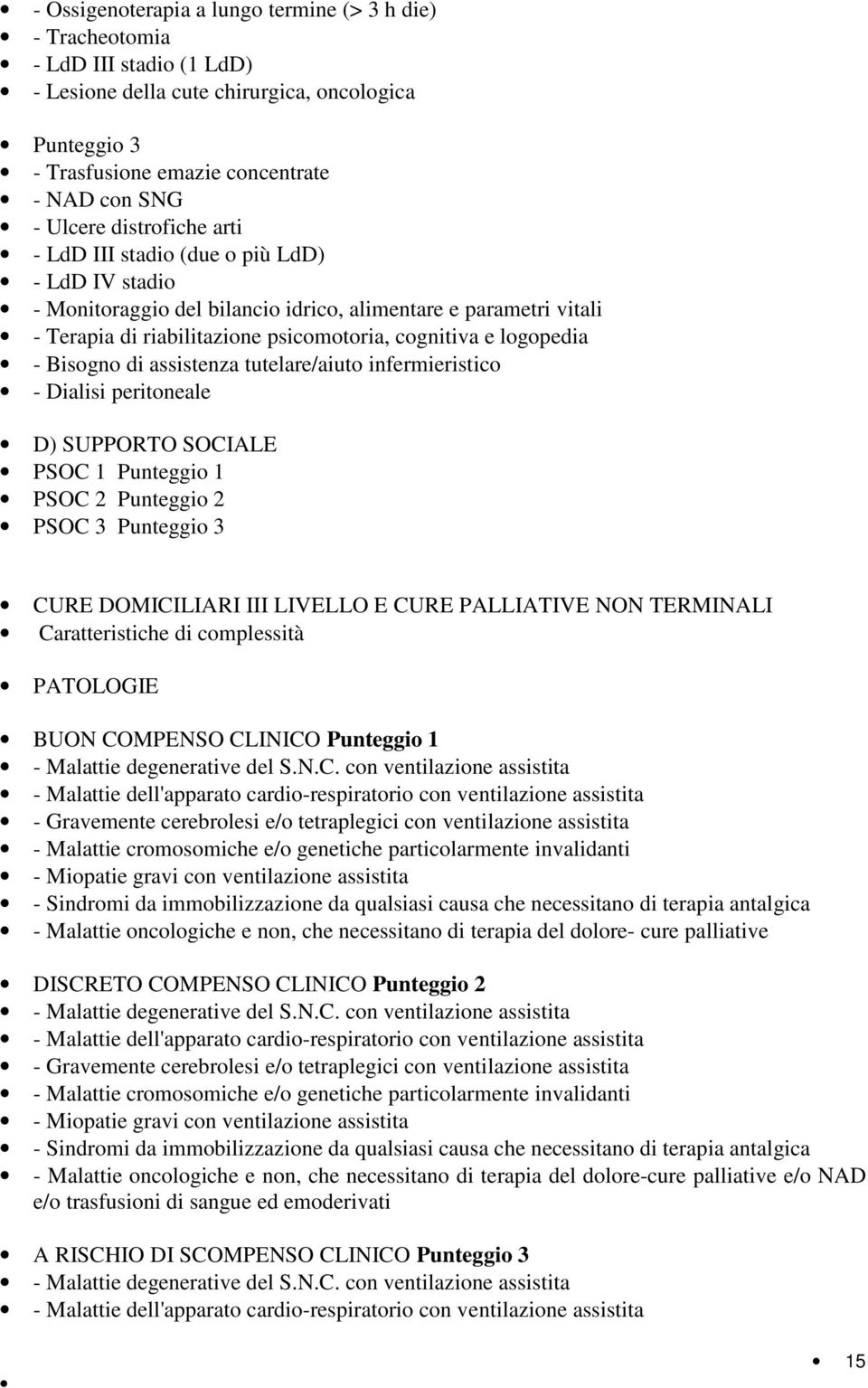 Bisogno di assistenza tutelare/aiuto infermieristico - Dialisi peritoneale D) SUPPORTO SOCIALE PSOC 1 Punteggio 1 PSOC 2 Punteggio 2 PSOC 3 Punteggio 3 CURE DOMICILIARI III LIVELLO E CURE PALLIATIVE