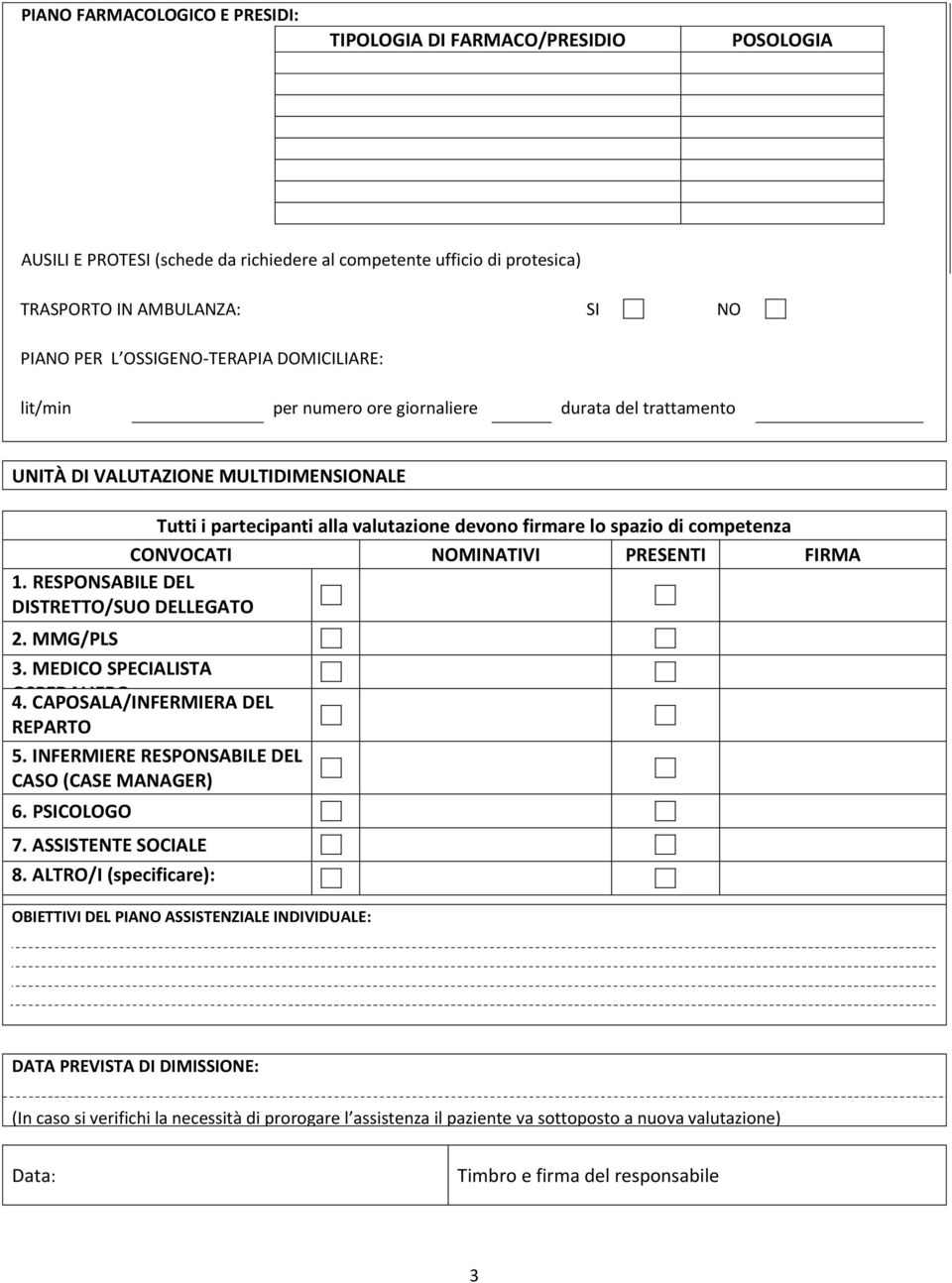 competenza CONVOCATI NOMINATIVI PRESENTI FIRMA 1. RESPONSABILE DEL DISTRETTO/SUO DELLEGATO 2. MMG/PLS 3. MEDICO SPECIALISTA OSPEDALIERO 4. CAPOSALA/INFERMIERA DEL REPARTO 5.