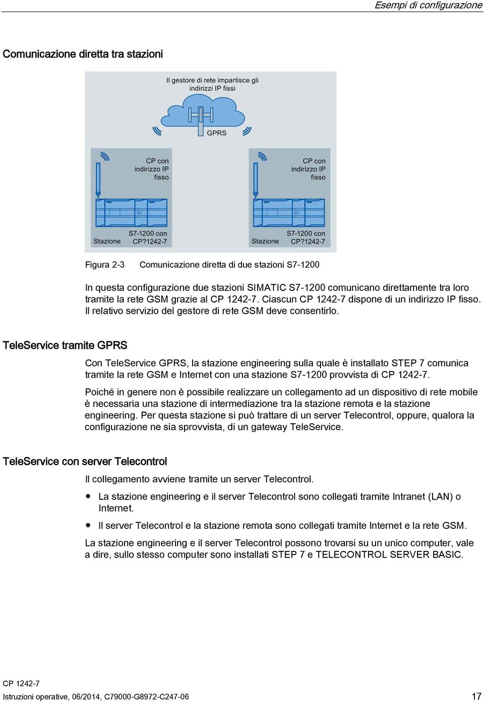 TeleService tramite GPRS Con TeleService GPRS, la stazione engineering sulla quale è installato STEP 7 comunica tramite la rete GSM e Internet con una stazione S7-1200 provvista di.