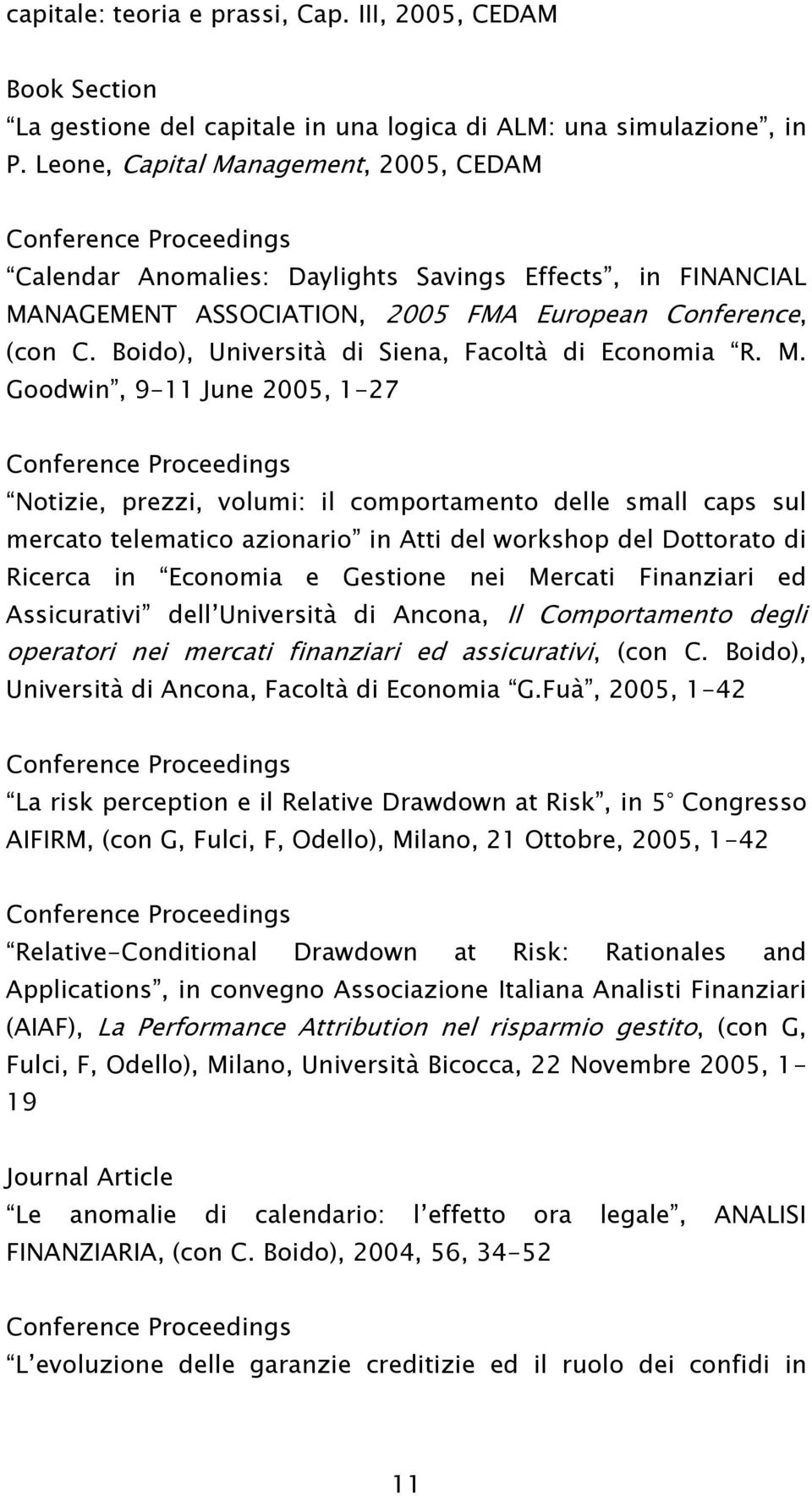 Boido), Università di Siena, Facoltà di Economia R. M.