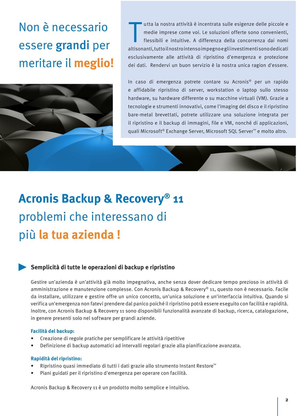 A differenza della concorrenza dai nomi altisonanti, tutto il nostro intenso impegno e gli investimenti sono dedicati esclusivamente alle attività di ripristino d'emergenza e protezione dei dati.