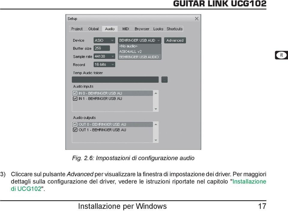 Advanced per visualizzare la finestra di impostazione dei driver.