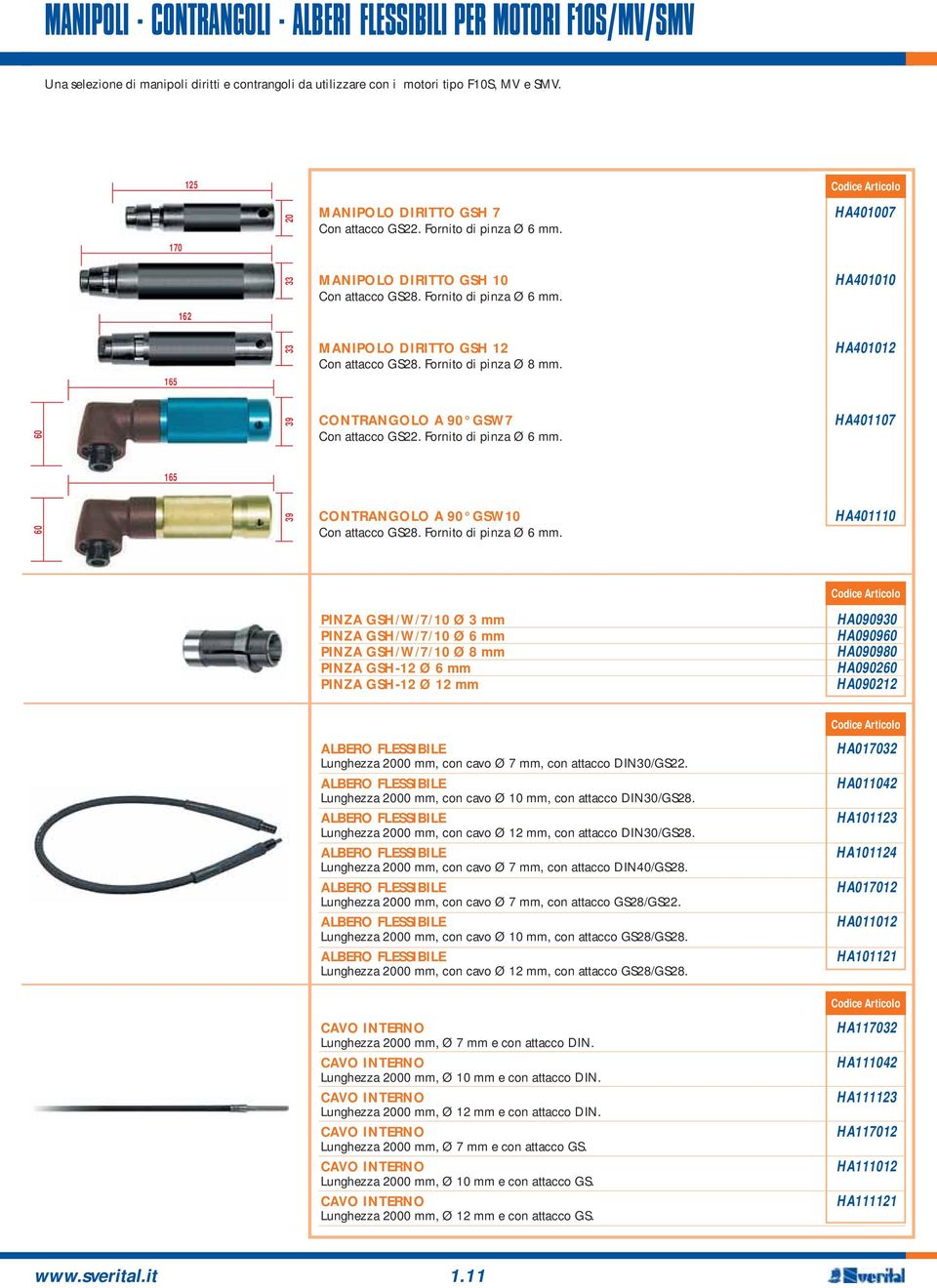 Fornito di pinza Ø 8 mm. HA401012 60 39 CONTRANGOLO A 90 GSW7 Con attacco GS22. Fornito di pinza Ø 6 mm.