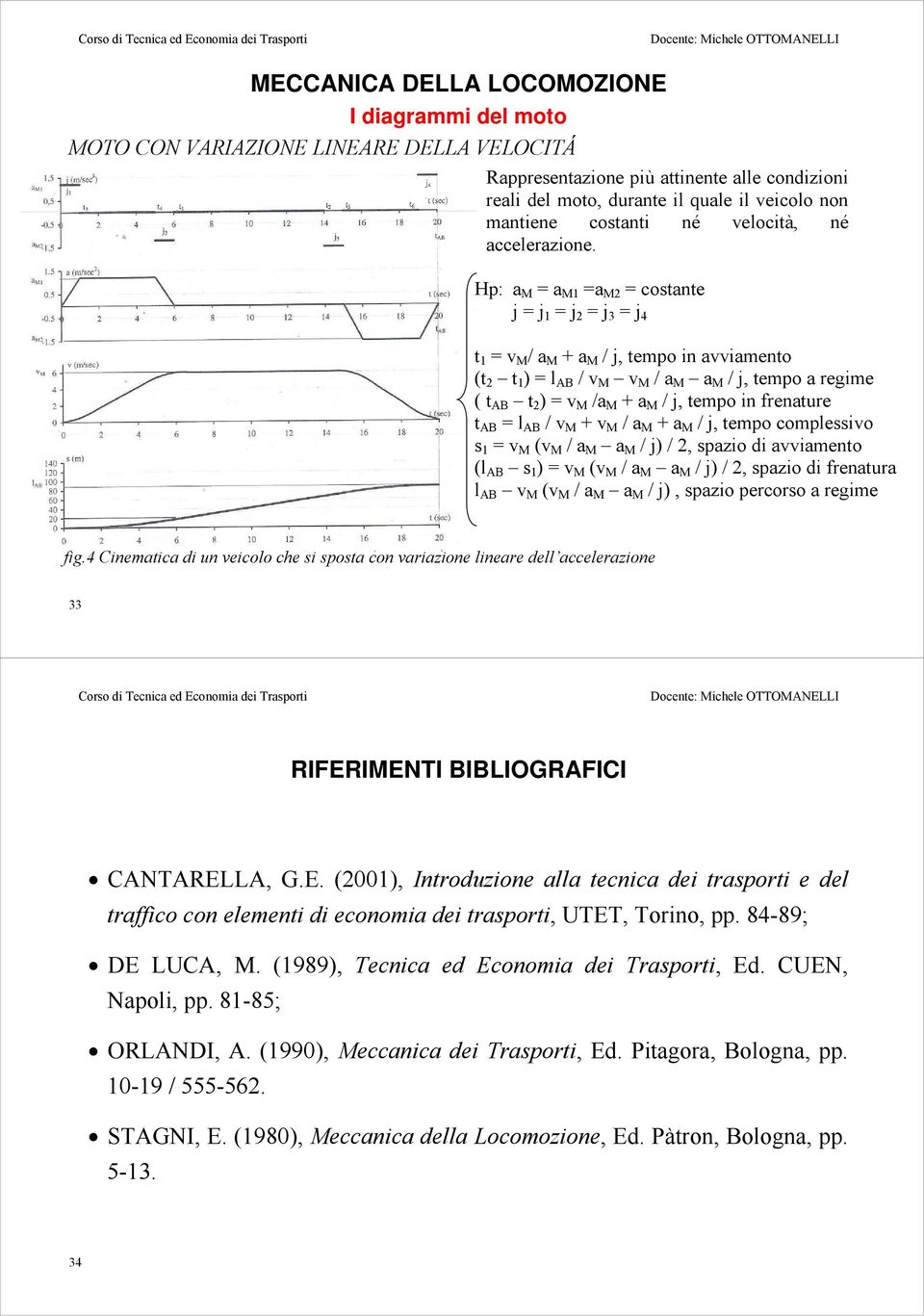 Hp: a M = a M1 =a M2 = costante j = j 1 = j 2 = j 3 = j 4 t 1 = v M / a M + a M / j, tempo in avviamento (t 2 t 1 ) = l AB / v M v M / a M a M / j, tempo a regime ( t AB t 2 ) = v M /a M + a M / j,