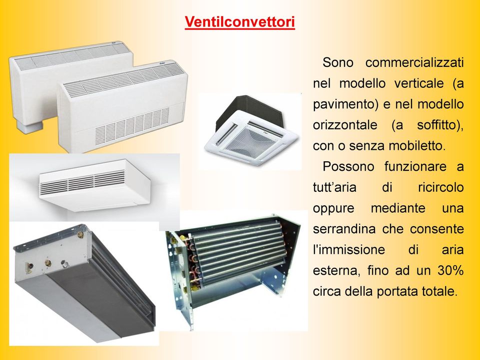 Possono funzionare a tutt aria di ricircolo oppure mediante una serrandina