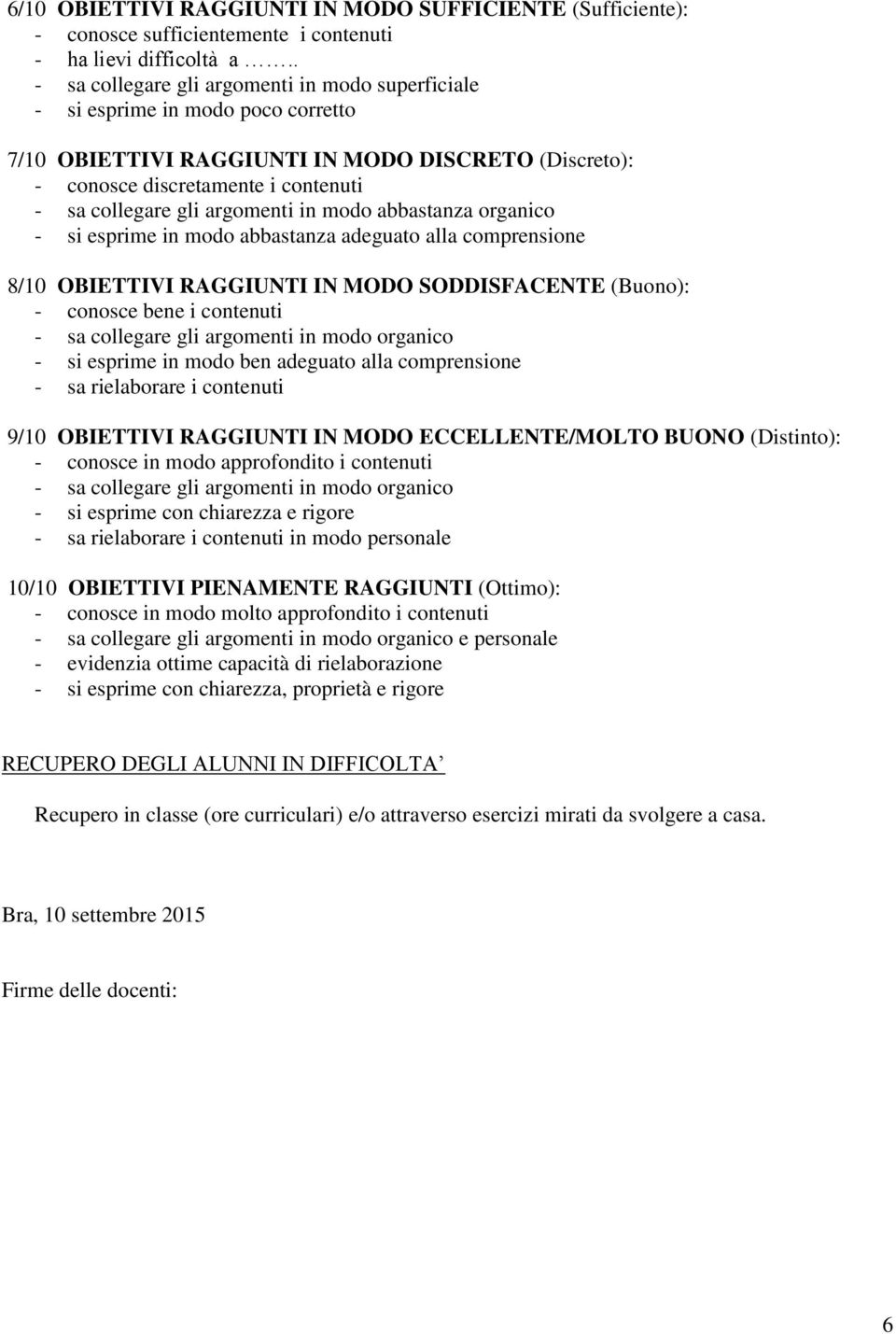 argomenti in modo abbastanza organico - si esprime in modo abbastanza adeguato alla comprensione 8/10 OBIETTIVI RAGGIUNTI IN MODO SODDISFACENTE (Buono): - conosce bene i contenuti - sa collegare gli