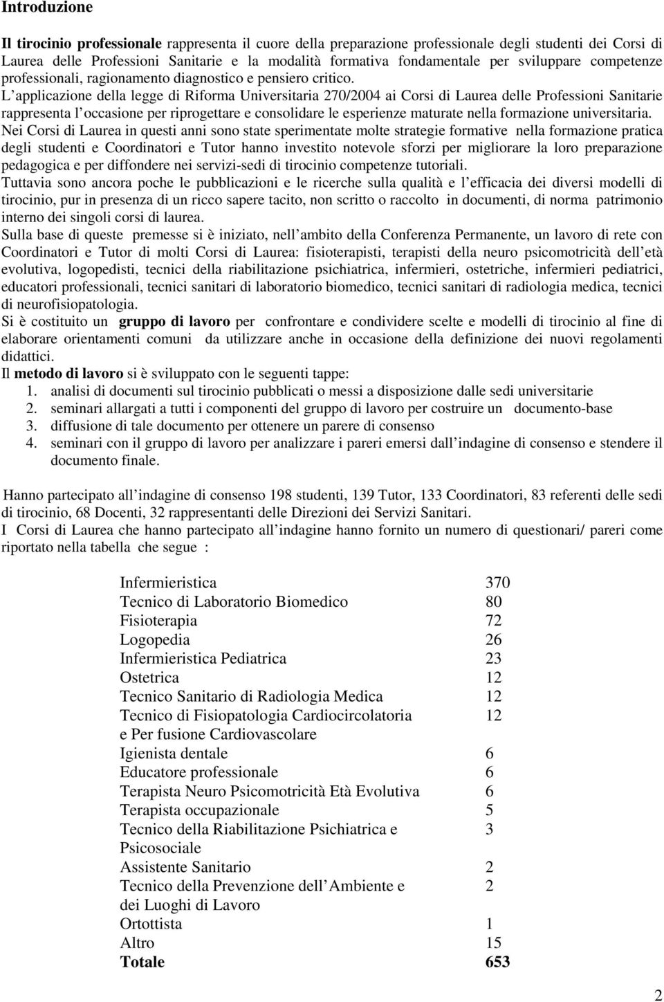 L applicazione della legge di Riforma Universitaria 270/2004 ai Corsi di Laurea delle Professioni Sanitarie rappresenta l occasione per riprogettare e consolidare le esperienze maturate nella