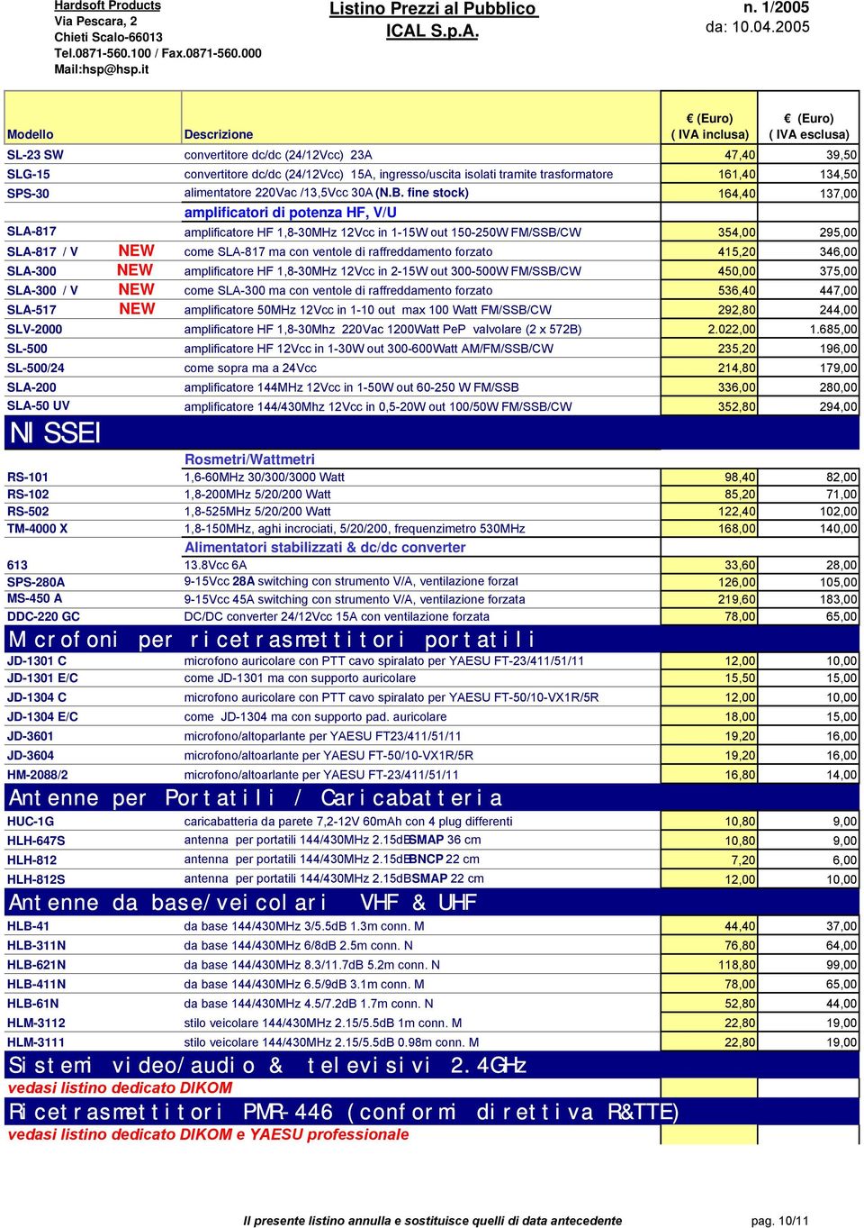 raffreddamento forzato 415,20 346,00 SLA-300 NEW amplificatore HF 1,8-30MHz 12Vcc in 2-15W out 300-500W FM/SSB/CW 450,00 375,00 SLA-300 / V NEW come SLA-300 ma con ventole di raffreddamento forzato